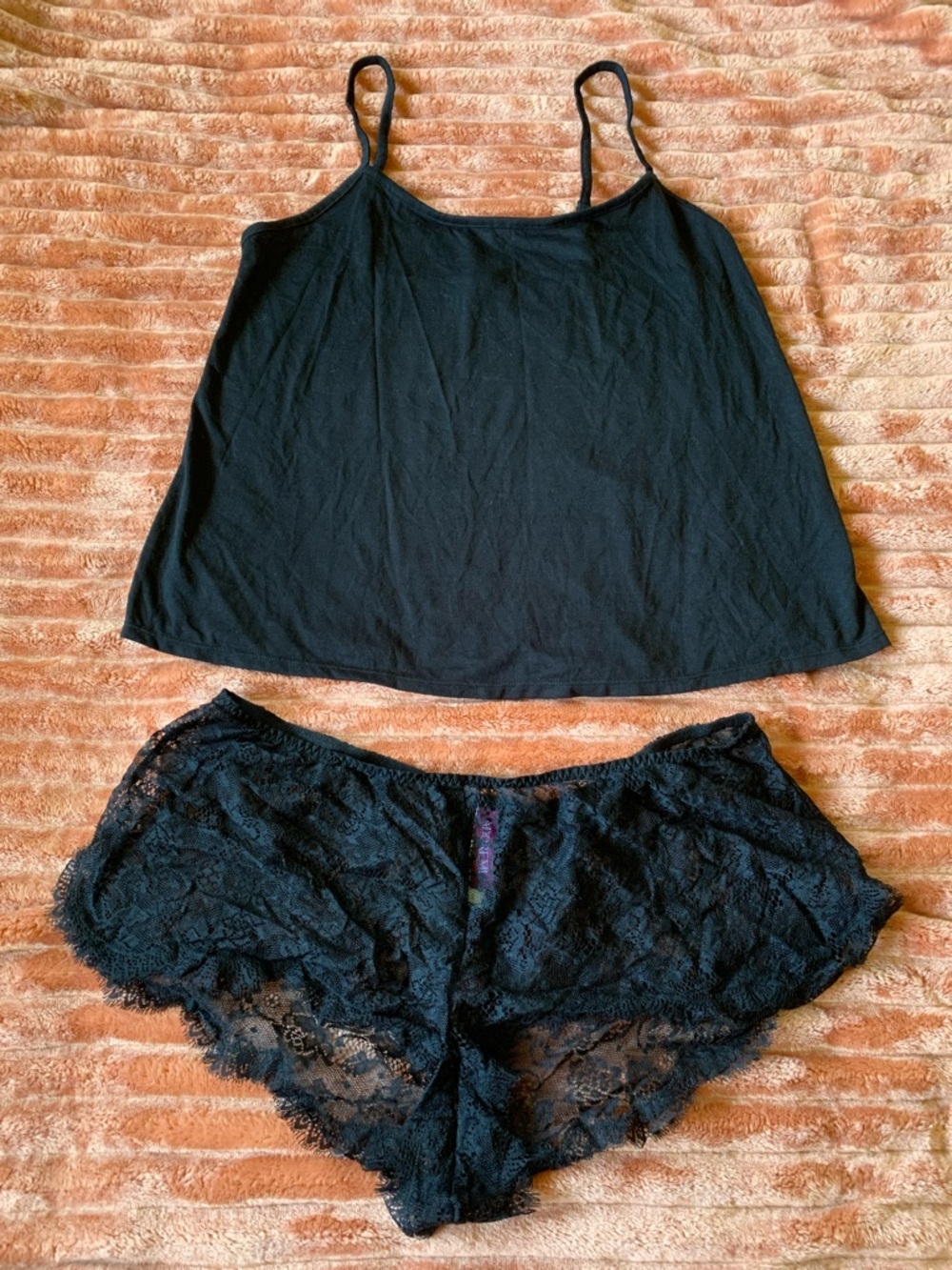 Adore Me Black Lace Camisole and Boyshort Set Large